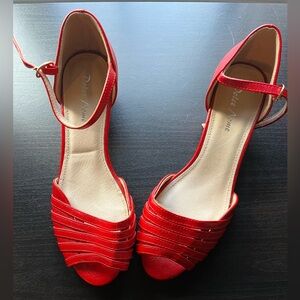 Dolce Nome Cara Red Retro Peep Toe Kitten Heels sz 37